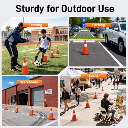 HiGiant 18 Inch Traffic Cones 8 Pack, Orange Safety Cone with Weighted Base, High-Visibility and Impact-Resistant, for Parking, Road Construction, Drivers Training, Driveway - size: 18 Inch