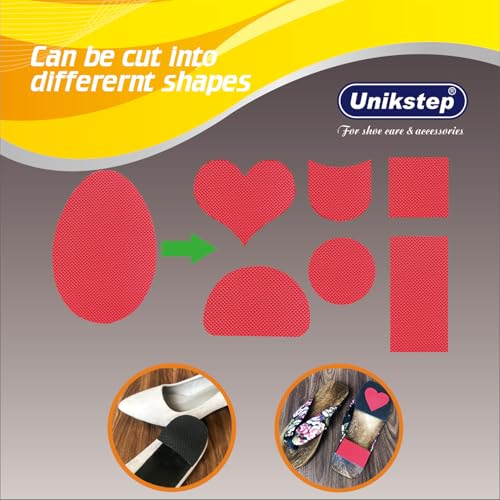 UNIKSTEP 6 Pairs (12 Pieces) Shoe Sole Non Slip Pads, Anti Skid Self Adhesive Rubber Grips, Shoe Bottom Front Sole and Heel Noise Reduction Protector Cushions (Red) - color: Red