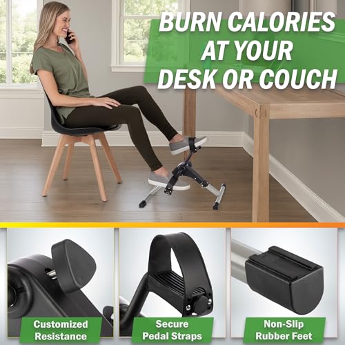 Under Desk Exercise Bike Pedal Exerciser – Mini Stationary Cycle with Adjustable Resistance, Calorie Tracker & Foldable Design – Compact Pedal Machine for Home, Office, or Physical Therapy by Wakeman - style: Calorie Tracker
