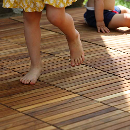 Bare Decor EZ-Floor Interlocking Flooring Tiles in Solid Teak Wood Oiled Finish (Set of 10), Long 9 Slat - size: 10 Tiles (10 sq ft)
