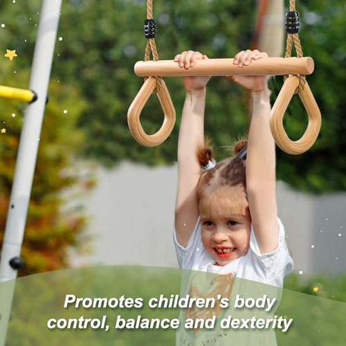 YAERSI Children's Trapeze Swing Bar with Wooden Gym Rings,Trapeze Bar for Swing Set （Water Drop） - color: Semicircle