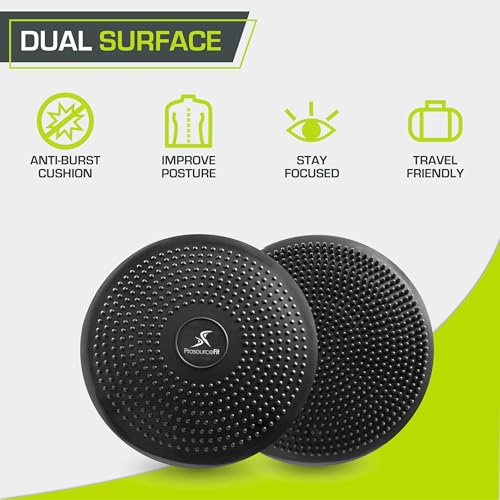ProsourceFit Core Balance Disc Trainer, 14” Diameter with Pump for Improving Posture, Fitness, Stability - color: Black