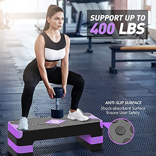 GYMMAGE Aerobic Exercise Step, Adjustable Height, | Aerobic Workout Step Platform for Exercise, 26.5" Step Deck with Adjustable Height, Women Home Gym Cardio Fitness - color: Purple