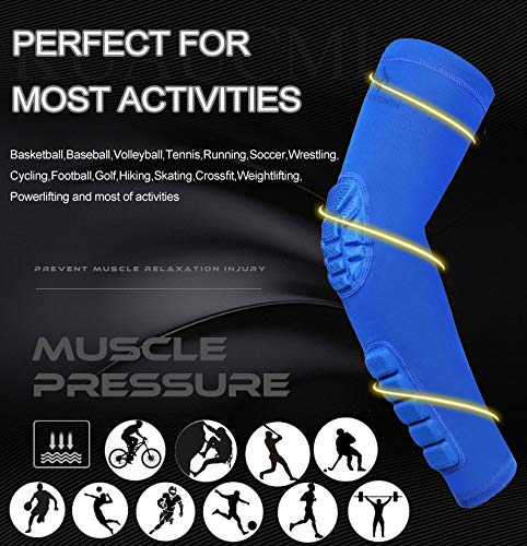 2PCS Padded Elbow Forearm Sleeves Compression Arm Protective Support - color: Blue Padded Elbow Forearm, size: Small