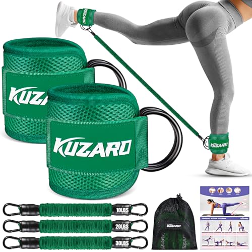 KUZARO Ankle Resistance Bands with Cuffs, Ankle Weights Bands for Working Out, Women Leg and Glutes Workout Equipment, Exercise Bands for Kickbacks, Butt and Booty Trainer, Home Gym Fitness Equipment - color: Green