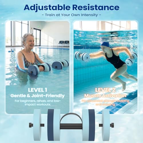 Sportneer Adjustable Resistance Water Weights: Pool Exercise Dumbbell Set of 2 EVA Foam Pool Weights with Handle Strip Aquatic Exercise Equipment for Water Aerobics - color: Blue