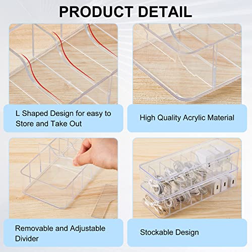Tatuo 2 Pcs Cord Organizer for Drawer Desktop, Cable Organizer Box with 8 Compartments and Wire Ties, Plastic Charger Storage with Lid, Electronics Case for Home Office Accessories (Small,Clear) - color: Clear