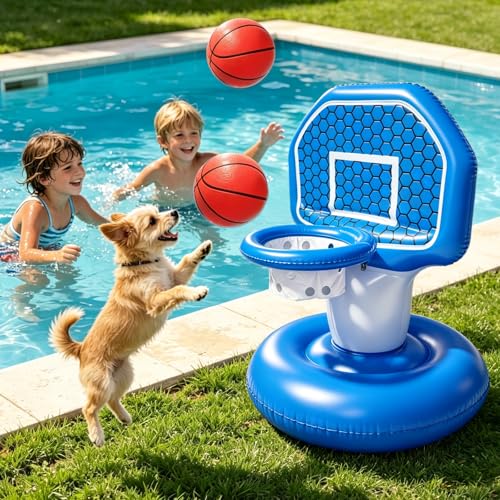 Pool Toys Inflatable Pool Floats Set, Inflatable Pool Basketball Hoop with 2 Balls for Indoor Outdoor Toddler Toys, Poolside Basketball Hoop Summer Water Toys for Boys Girls Age 3+