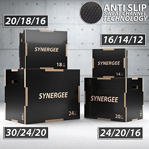 Synergee 3 in 1 Plyo Box – Wood and Soft Plyo Sizes 20/18/16 16/14/12 - color: Non-Slip - 20/18/16