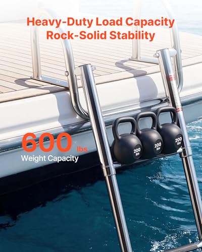 VEVOR Boat Ladder, 4 Steps Stainless Steel Telescoping Folding Swim Deck Ladder for Rear Entry Inboard, 600lbs Capacity with Wide Non-Slip Steps & Handrails, for Outboards, Yacht, Pontoon Boat - size: 4 Steps