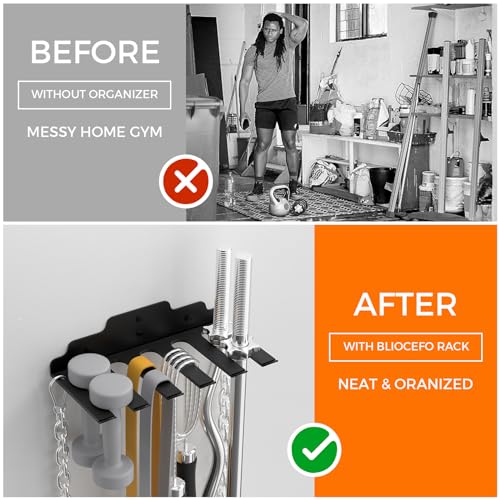 JNIHEEP Olympic Barbell Hanger,Garage Gym Bar Wall Rack,Vertical Barbell Mount Rack,Black Powder Coated,Space Saving Commercial or Home Gym Accessory,Holds Under 33mm Bar Size - color: ‎Black 6 Hooks