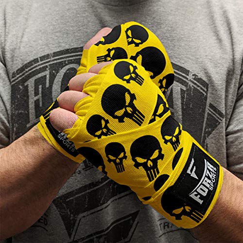 Forza Sports 180" Mexican Style Boxing and MMA Handwraps - color: Skulls Yellow