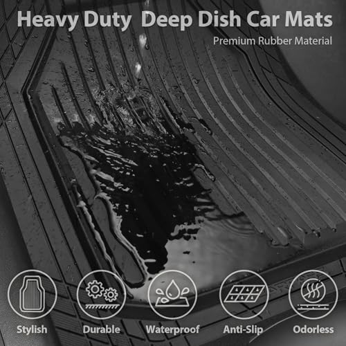 CAR PASS Heavy Duty Rubber Floor Mats for Car, Waterproof Liner Deep Dish Car Mats Full Sets, Universal Trim to Fit for SUV Truck Sedans Vans, All Weather Automotive Floor Mats 3pcs, Solid Black - color: All Black