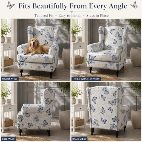 NILUOH Wingback Chair Slipcover 2 Pieces, Stretch Spandex Wingback Chair Covers Washable Slipcover for Wingback Armchairs Non-Slip Furniture Protector with Elastic Bottom for Living Room - color: 16