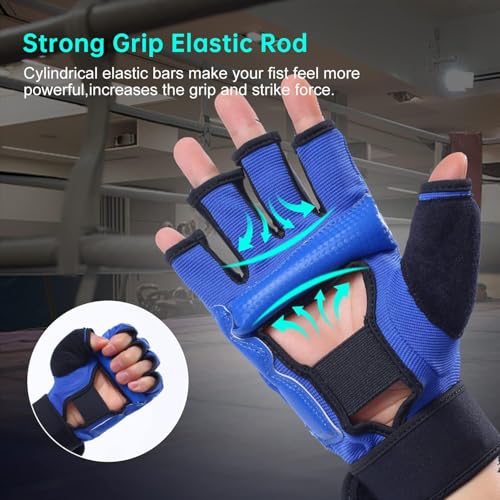 Kickboxing Sparring Gloves TKD Gloves for Men Women Half Finger Boxing Gloves Fighting Gloves Boxing Gloves for Punching Bag Training Gloves for Men Women Black - color: Blue, size: X-Small