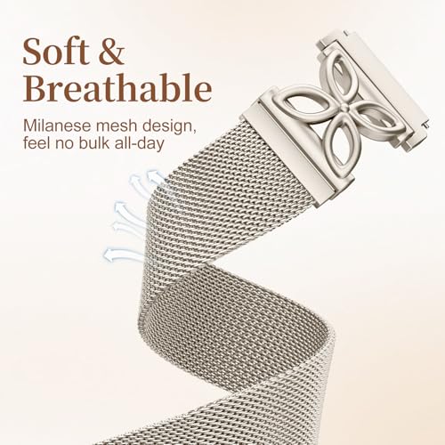 Getino Magnetic Metal Strap Compatible with Galaxy Watch 7 Band, Galaxy Watch 6 Classic Band FE 5 Pro 4 Active 2, 20mm Milanese Floral Dressy Wristband for Samsung Watch Bands Women 40mm 44mm 45mm - color: Strarlight