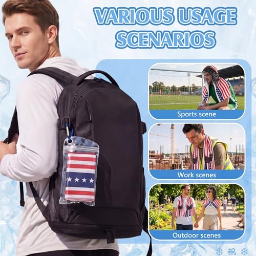 6 Pcs Cooling Hoodie Towel American Flag Ice Cooling Towels Eagle Cool Face Neck Towel Cool Rags for Sports Sun Protection Sweat Lasting Reusable Gym Camping Outdoor Cycling Hiking Running