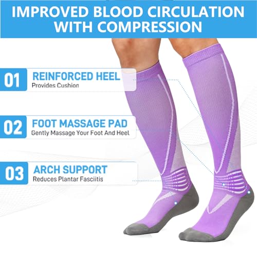 IRAMY Compression Socks Women Ankle Support Gradient Compression Wicking Moisture Knee High Socks 3 Packs - color: Black+green+yellow-3 Packs, size: Medium