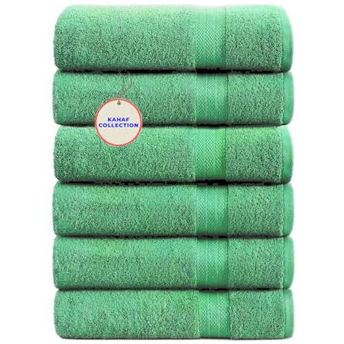KAHAF COLLECTION 100% Cotton Bath Towels, 24x48 Pack of 6 Towels, Quick Dry, Highly Absorbent, Soft Feel Towel, Gym, Spa, Bathroom, Shower, Pool, Luxury Soft Towels (Light Green, 24x48-6 Pack) - color: Light Green, size: 24x48 - 6 Pack