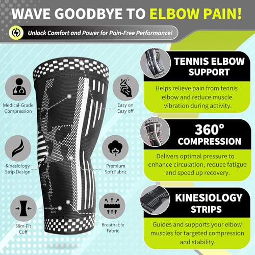 BLITZU Elbow Compression Sleeve for Tendonitis, Tennis Elbow Brace 2 Pack S | Targeted Arm Support, Joint Stability, Muscle Recovery, Workout Protection, Tendonitis & Arthritis Relief, All-Day Comfort - color: Black, size: Small