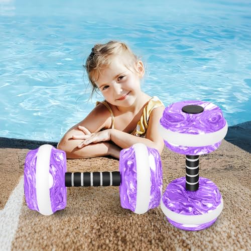 Aquatic Exercise Dumbbells, 2PCS Water Weights for Pool Exercise, Water Aerobics Equipment, High-Density EVA-Foam Pool Weights Dumbbells for Weight Loss, Pool Fitness, Water Exercise - color: Purple