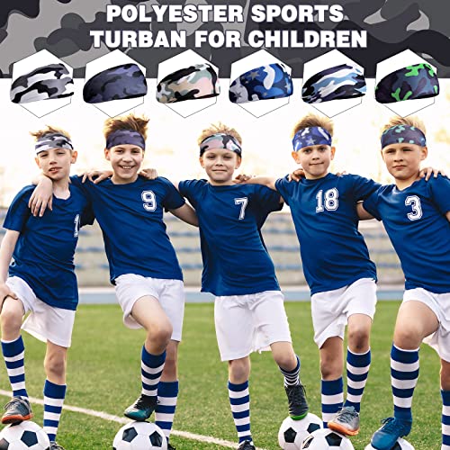 Deekin 6 Pcs Sweatbands for Kids Soccer Headbands Boys for Sports Breathable Sweat Wicking Headband for Kids Athletic Baseball Football Youth 5-15 Years Old - color: Camouflage