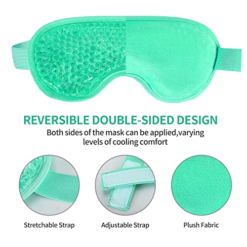 2PCS Gel Eye Mask Reusable Cold Therapy Gel Bead Eye Mask for Puffiness/Dark Circles/Eye Bags/Dry Eyes/Headaches/Migraines/Stress Relief(Green) - color: Green