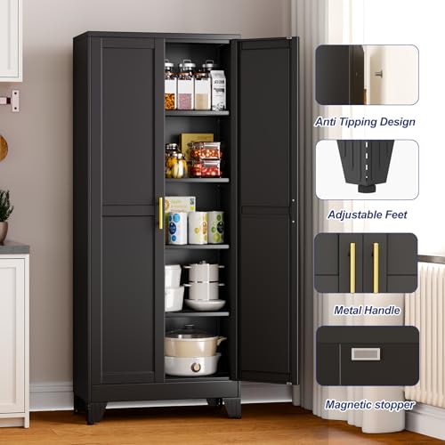 Metal Storage Cabinet with 2 Doors and 4 Adjustable Shelves - 71" Steel File Cabinet,Tool Cabinets for Office,Home,Garage,Gym,School (Black) - color: Black, size: 71H