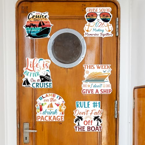 Large Cruise Door Decorations Magnetic - Wxiben 6PCS 2026 Sea Navigation Cruise Ship Door Decorations Funny Boat Anchor Tropical Drink Coconut Tree Cruise Door Magnets for Carnival Cabin Fridge Decor - style: Retro Cruise