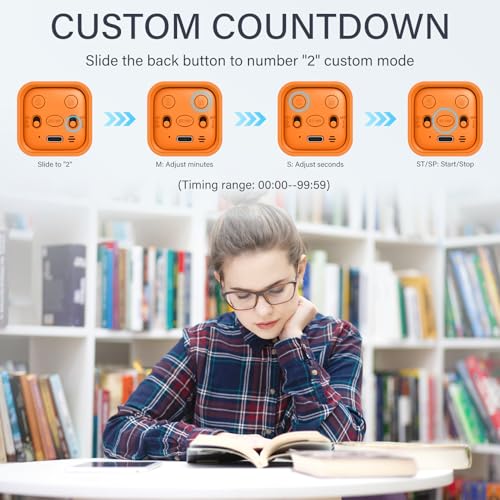 Rotating Pomodoro Timer 5, 25, 10 50 Minutes Preset, Desk Productivity Flip Timer, ADHD Tool Cube Countdown Stopwatch, Vibration/High/Low Volume/Custom Modes, for Work, Study, Back to School, Orange - color: Orange