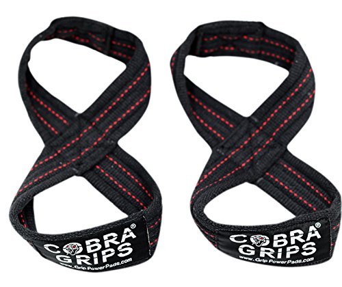Deadlift Straps Figure 8 Loop Lifting Straps The #1 Choice for Power Lifters weightlifters workout Enthusiasts - color: Black with RED Strips, size: 80 cm 8.0"+ And Up Wrist Circumference
