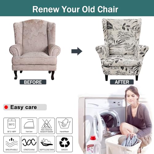 NILUOH Wingback Chair Slipcover 2 Pieces, Stretch Spandex Wingback Chair Covers Washable Slipcover for Wingback Armchairs Non-Slip Furniture Protector with Elastic Bottom for Living Room - color: 251