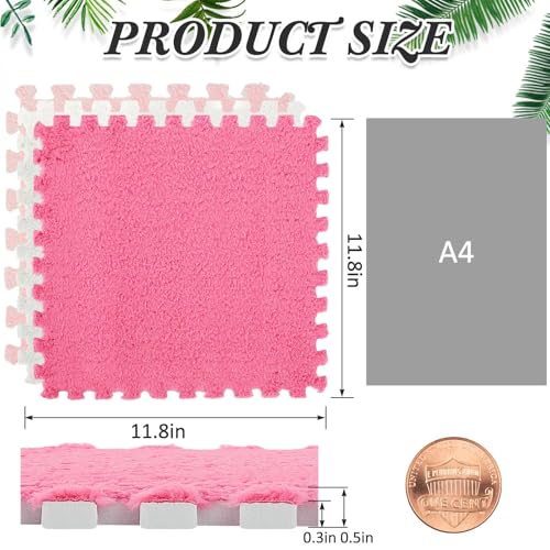 Amylove 72 Pieces Plush Foam Floor Mat Square Interlocking Carpet Tiles with Border 12 x 12 x 0.4 in Fluffy Play Mat Floor Tiles Soft Climbing Area Rugs for Home Playroom(White, Pink, Rose Red) - color: White, Pink, Rose Red