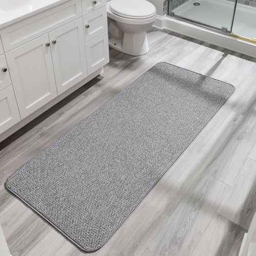 Bosap Bath Mat,Ultra Thin Bathroom Runner Rugs,Large Bath Mats for Bathroom,Quick Dry,Non-Slip,Machine Washable,Low Pile,Bath Rug,Shower Outside,Sink,Home Decor Accessories.Grey,1'9"x3'11"（21x47inch） - color: Grey, size: 1'9" X 3'11" (Runner)