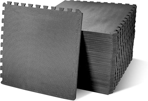 Elevon Puzzle Exercise Gym Flooring Mat, EVA Interlocking Foam Tiles Workout Mat for Home Gym, Fitness Equipment, MMA, Gymnastics, Shock-Absorbing Exercise Mat, Multi-Color - color: Black, style: 1/2"Th, 36 Tiles (144 Sq Ft)