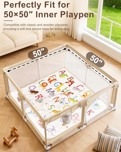 Baby Play Mat, 50x50 Playpen Mat with Machine Washable Cover | Removable, Thicken Cushioning Playmats for Baby, Non-Slip Bottom, Easy to Clean for Infants, Alphabets - color: Animal Alphabets, size: 50" X 50"
