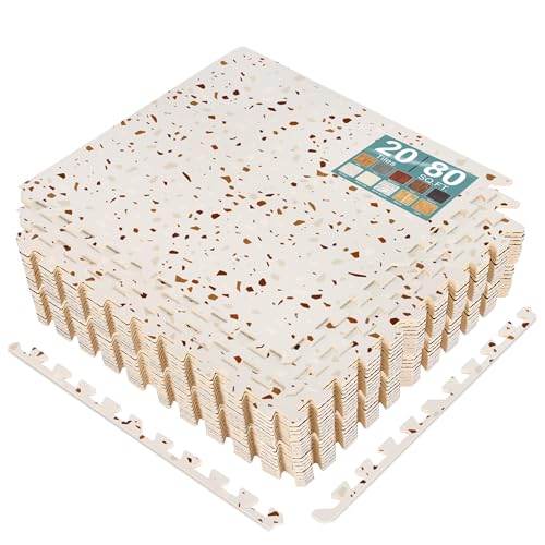 Sorbus 80 Sq. Ft. Wood Grain Floor Tiles Foam Mat EVA Interlocking Mats Tile 3/8-Inch Thick Flooring Wood Puzzle Exercise Mats w/Borders - Home Playroom Basement, Apartment, Trade Show, Baby, Dance - color: Terrazzo, size: 20 Pack