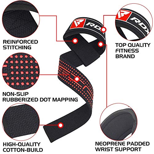 RDX Lifting Straps for Weightlifting –100% Cotton Heavy Duty Gym Wrist Strap with 5MM Neoprene Padding, 60CM Anti-Slip Hand Grip Wraps for Deadlifts Powerlifting Workouts Strength Training, Men Women - color: Dotted Black