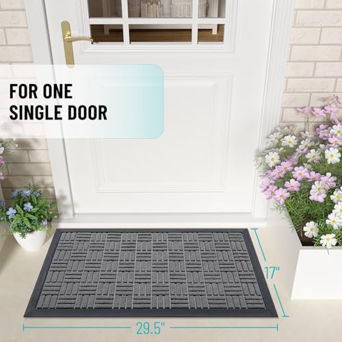 OLANLY Front Door Mat Outside Entrance 29.5x17, Absorbent, Heavy Duty Sturdy Natural Rubber Doormat Indoor Outdoor, Stain and Fade Resistant, Non-Slip Backing Low Profile Floor Mat for Entryway, Grey - color: Grey, size: 29.5" X 17"