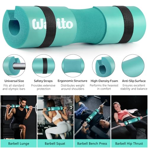 WALITO 8Pcs Barbell Pad Set for Hip Thrust - Squat Pad,Gym Accessories for Women with Bar Bad,Bench Press, with Gym Ankle Straps,Resistance Bands for Working Out,Lifting Strap,Carry Bag - color: Lake Blue