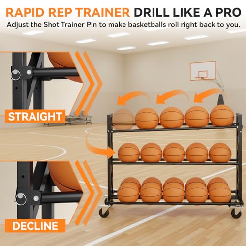 Basketball Racks for Balls, Heavy Duty Ball Cart with Wheels, Basketball Storage 3-Tier 20-Ball Heavy Duty Ball Cart for Gym Garage,Drop Pin for Shooters Preference