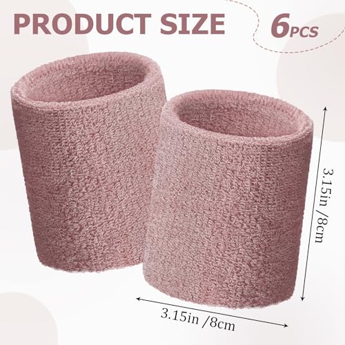 Willbond Wrist Sweatbands, Sports Sweatbands for Competition, Sweat Absorbent, for Basketball, Tennis, Football, Running and Work (Pack of 6) - color: Dusty Pink