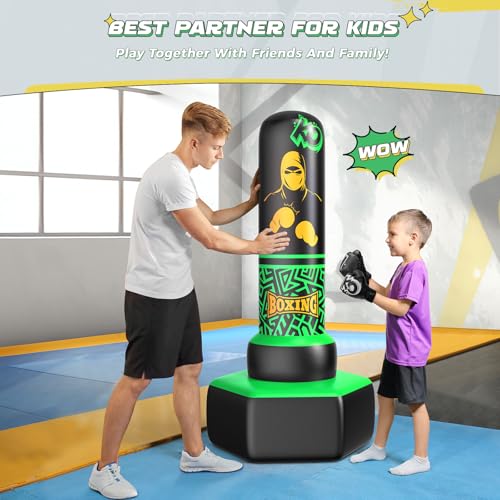 ODOSOLA 67'' Inflatable Punching Bag Freestanding for Kids Aged 3-12 – Heavy Duty Boxing Set for Karate & Taekwondo, Stable Boxing Bag Active Kids Toy, Christmas Birthday Gift for Boys and Girls - color: Green