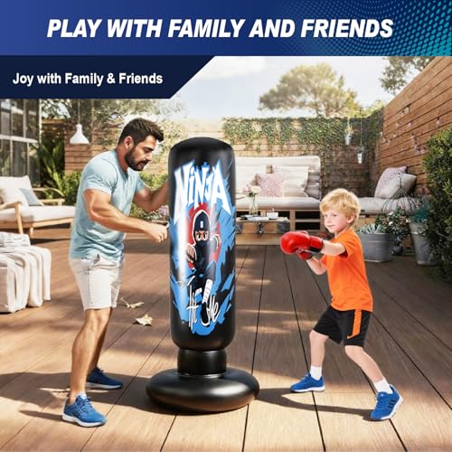 2026 Upgraded 4-in-1 Punching Bag Set Inflatable Boxing Bag, Holidays, Birthday Gifts, Kick Bag Equipment for Practice Karate, Taekwondo Punching Bag Gifts for Kid （36 Months+）