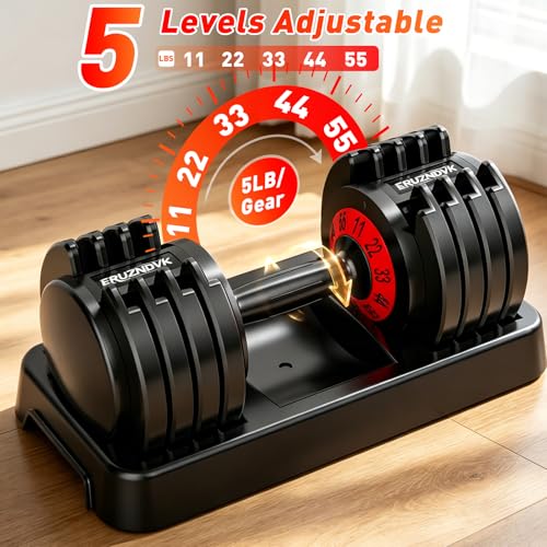 25/55lb Pair Adjustable Dumbbell Set, Adjustable Dumbbells Set of 2, 5 in 1/10 in 1 Free Weights Dumbbells Set with Anti-Slip Texture Handle, Weight Set For Home Gym Suit both Men and Women - color: Red 55LBS Pair