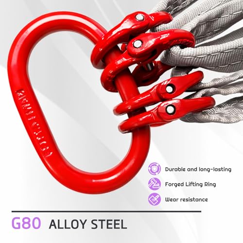 Four Leg Bridle Web Sling 5ft 6600lbs Lifting Slings with G80 Alloy Steel Grab Hooks and Adjuster Polyester Webbing Purple Rigging Straps for Safe Towing and Handling of Cargo - size: 6600 lb / 5 ft