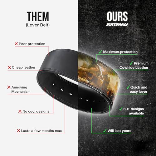 Katamu USPA & IPL Approved Premium Leather Lever Belt — 10mm and 13mm | Powerlifting Belt for Men and Women, Steel Lever Buckle, 4 Inch Wide Back Support for Deadlifts and Squats - color: Fall of Rome, size: Medium - 13mm