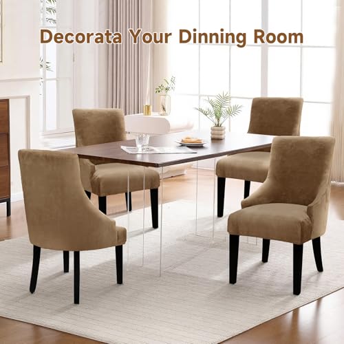 Velvet Wingback Dining Chair Cover Soft Stretch Accent Chair Cover Slipcover Thick Plush Wing Back Chairs Covers Furniture Protect Washable Chairs Protector Covers for Dining Room (Brown, 2) - color: Brown
