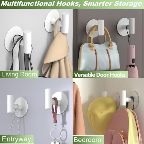 Heavy Duty Towel Hooks, Stainless Steel White Adhesive Hooks for Coat, Bags, Towels, Robes, Hats, Aprons – No Drill Bathroom, Kitchen, Hotel Wall Hooks (4 Pack) - color: White, size: Adhesive "T" Shape- 4 Pack