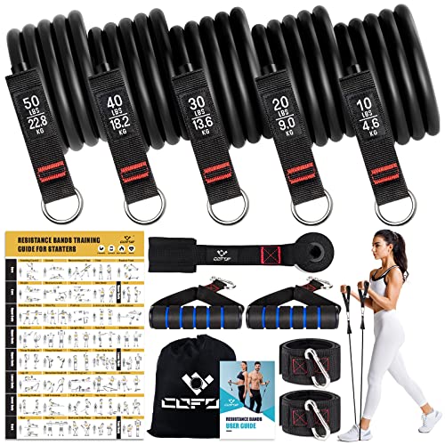 Resistance Bands with Handles for Women, 5 Level Exercise Bands Workout Bands for Physical Therapy, Yoga, Pilates, Door Anchor, Storage Pouch - color: Black